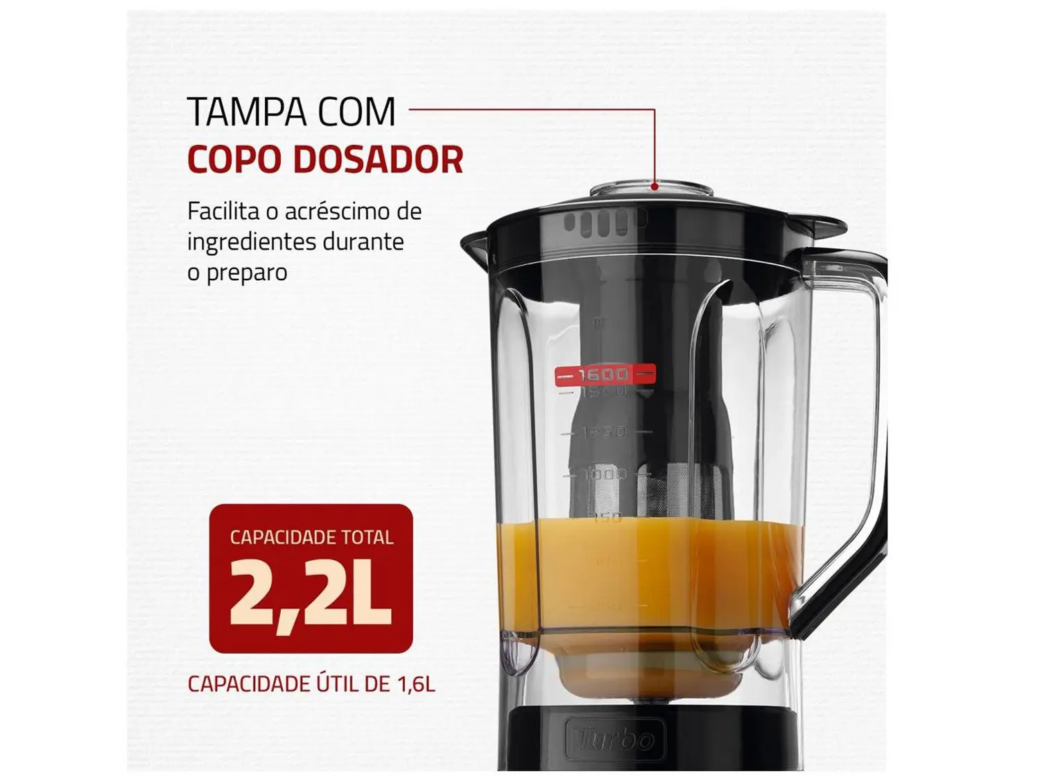 Liquidificador Mondial Turbo Power Preto 3 Velocidades 550W - Imagem 3