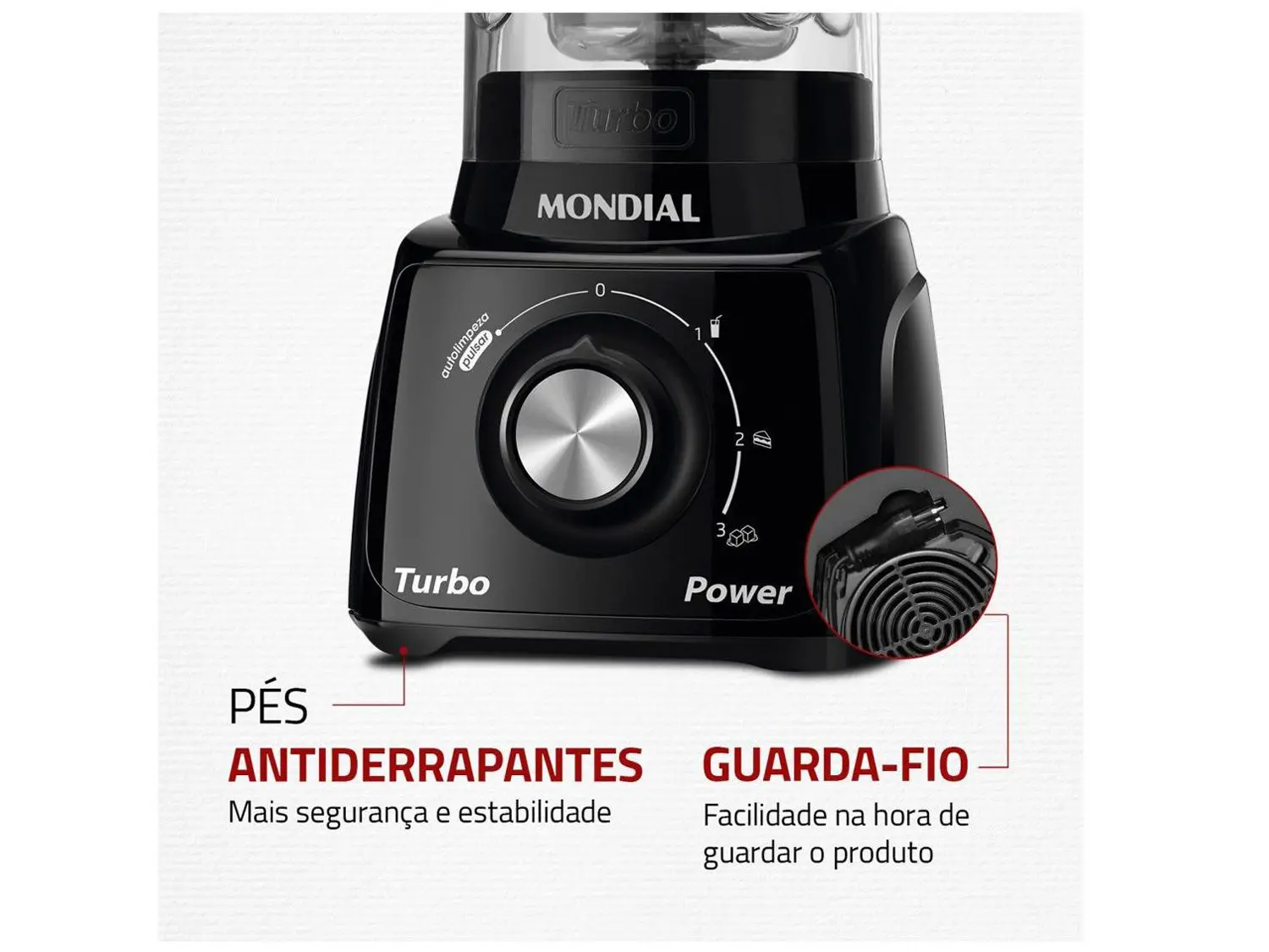 Liquidificador Mondial Turbo Power Preto 3 Velocidades 550W - Imagem 4