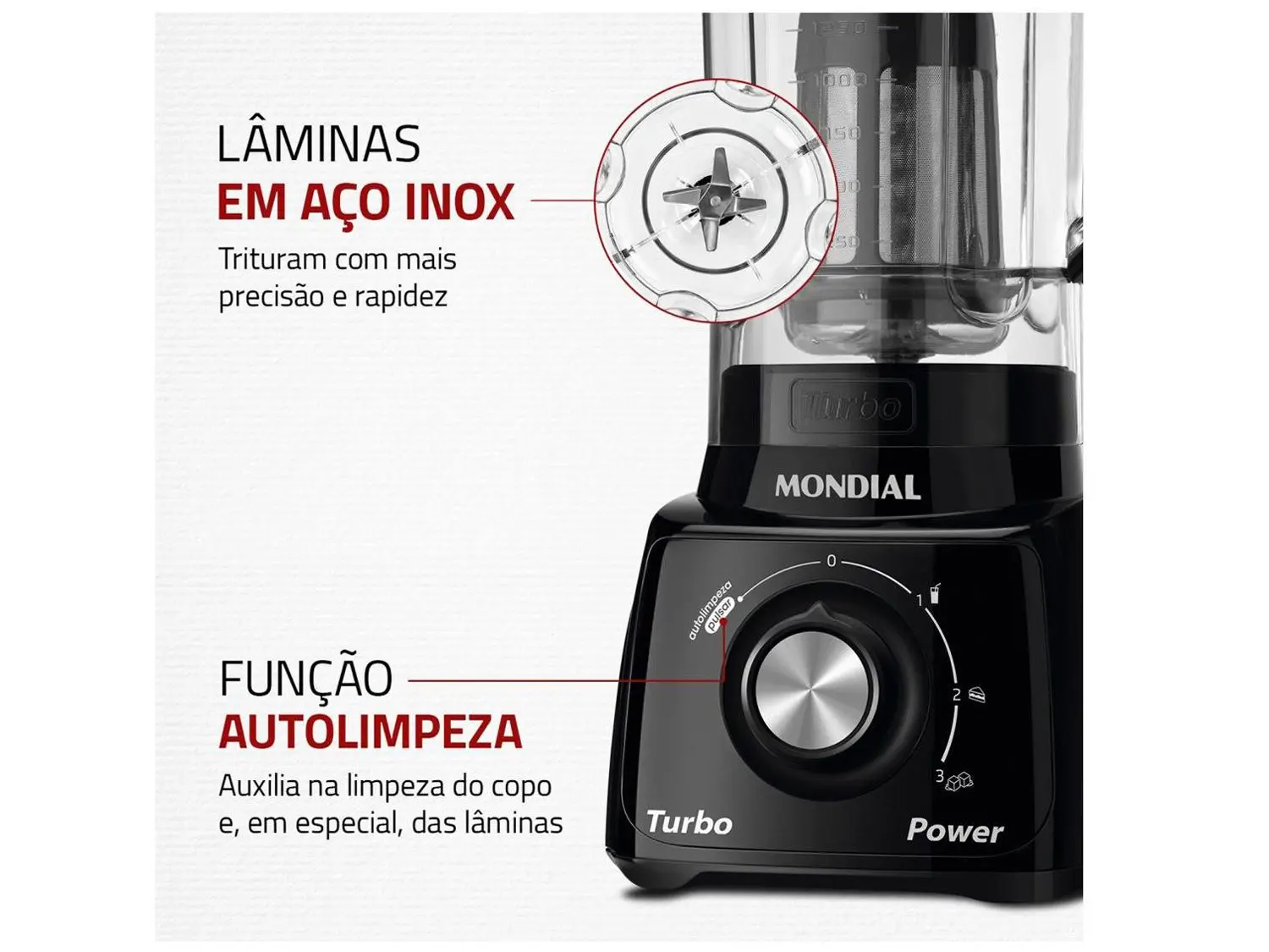 Liquidificador Mondial Turbo Power Preto 3 Velocidades 550W - Imagem 5