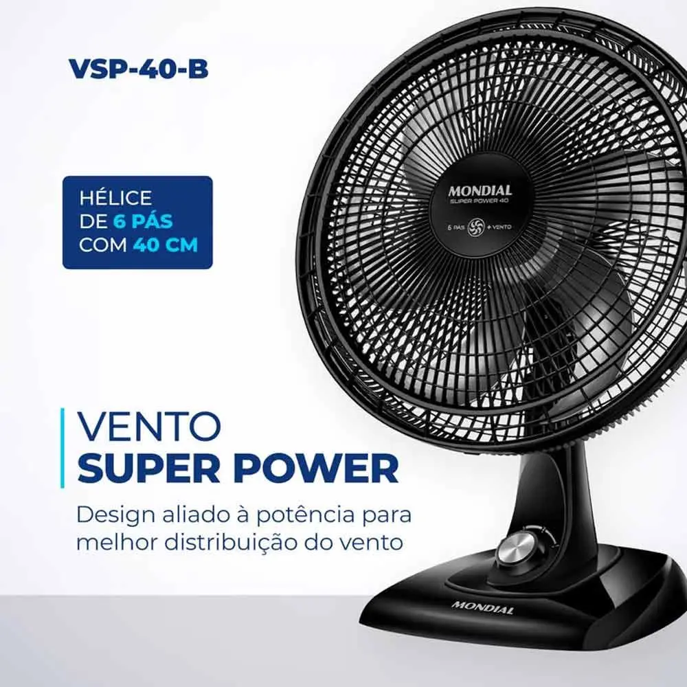 Ventilador de Mesa Mondial Preto - 40Cm 6 Pás 127V
