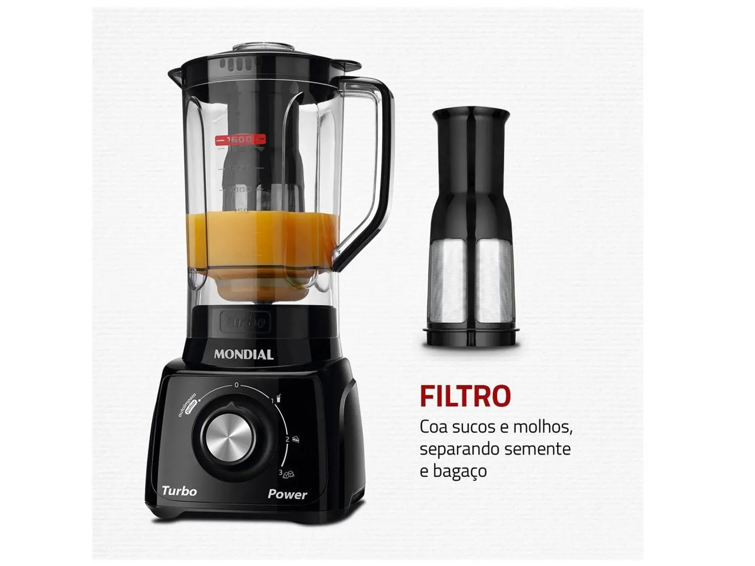 Liquidificador Mondial Turbo Power Preto 3 Velocidades 550W - Imagem 6