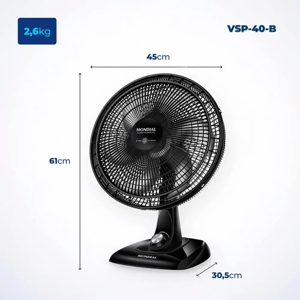 Ventilador de Mesa Mondial Preto - 40Cm 6 Pás 127V - Imagem 5