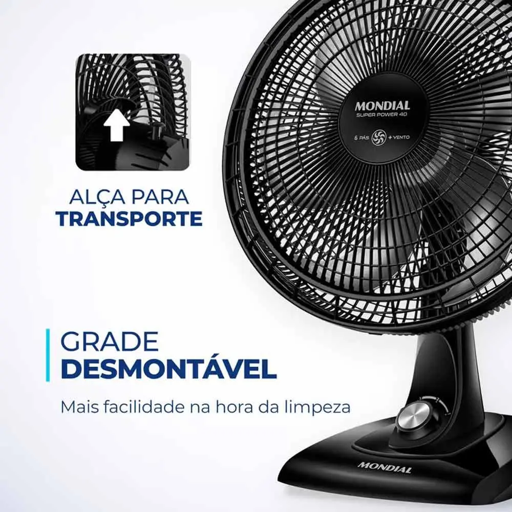 Ventilador de Mesa Mondial Preto - 40Cm 6 Pás 127V - Imagem 4